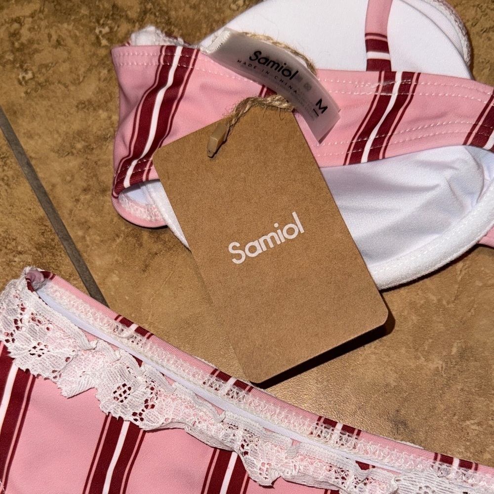 Samiol NWT Medium Pink Striped Women's Bikini Set - Picture 4 of 4
